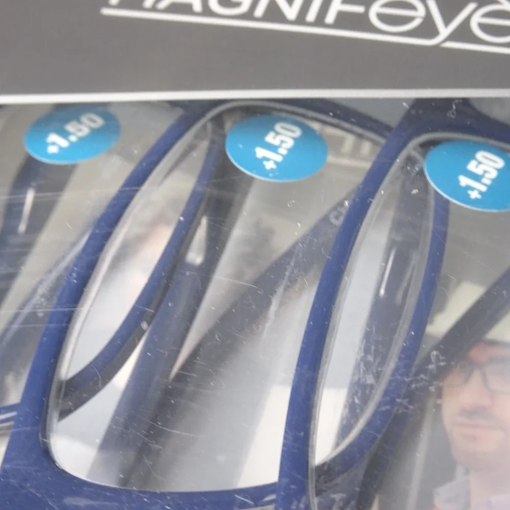 3 Pair +1.50 Magnifeye Scratch Resistant/Impact Resistant Lenses Blue NEW